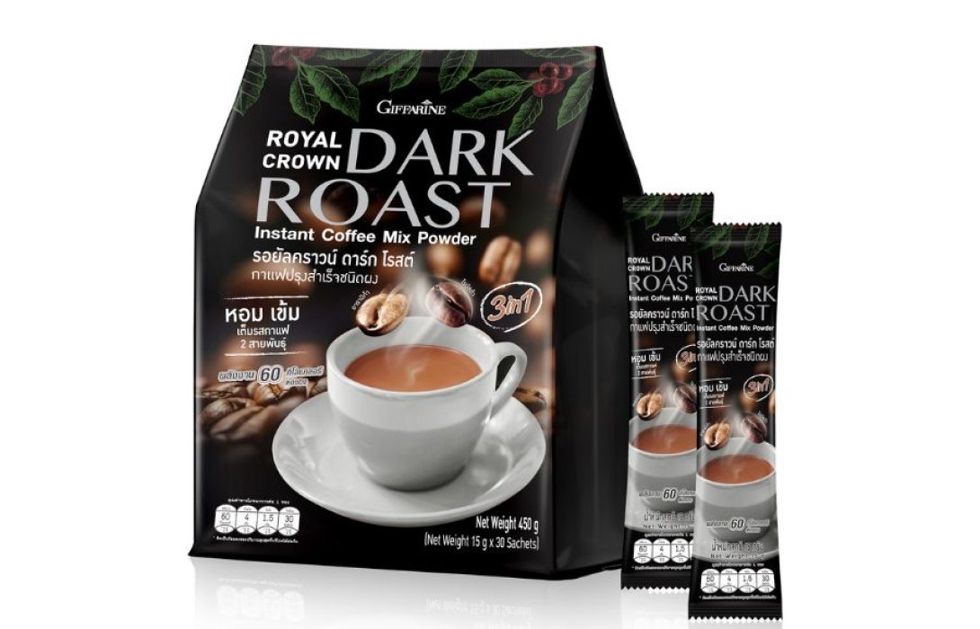 สายเข้มตัวจริง ต้องลอง!! กิฟฟารีน  Royal Crown Dark Roast (รอยัลคราวน์ ดาร์ก โรสต์) กาแฟ 3 อิน 1 รสเข้มข้น น้ำตาลน้อย 