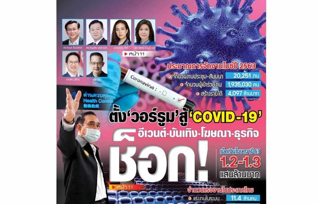 ตั้ง ‘วอร์รูม’ สู้ ‘ไวรัส’  อีเวนต์-บันเทิง-โฆษณา-ธุรกิจ  ช็อค!  พร้อม สนามรบประกันเดือด ... ออกแคมแปญสู้ศึกคุ้มครองไวรัสมรณะ “โควิด19”