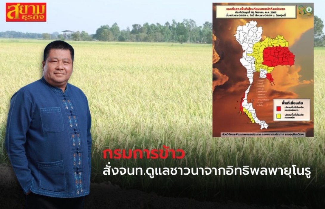 กรมการข้าว สั่งจนท.ดูแลชาวนาจากอิทธิพลพายุโนรู 