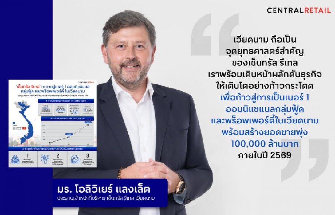 ‘เซ็นทรัล รีเทล’ ทะยานสู่เบอร์ 1 ออมนิแชแนลกลุ่มฟู้ด และพร็อพเพอร์ตี้ ในเวียดนาม อัดงบลงทุน 3 หมื่นล้านบาท สร้างยอดขายพุ่ง แสนล้านบาท ภายใน 5 ปี