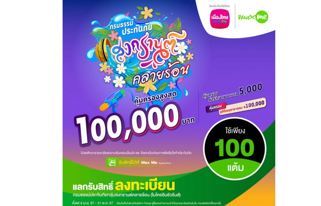 เมืองไทยประกันชีวิต จับมือ แมกซ์ โซลูชัน ส่งมอบความอุ่นใจแก่สมาชิก Max Card ผ่าน “กรมธรรม์ประกันภัยกลุ่มสงกรานต์คลายร้อน (ไมโครอินชัวรันส์)”