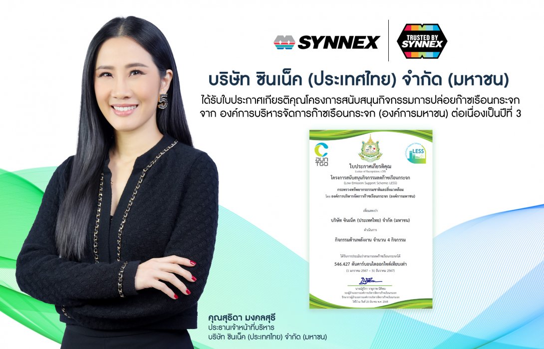 ซินเน็คฯ ได้รับใบประกาศเกียรติคุณโครงการ LESS ต่อเนื่องเป็นปีที่ 3 เดินหน้าผลักดันแผนลดการปล่อยก๊าซเรือนกระจก