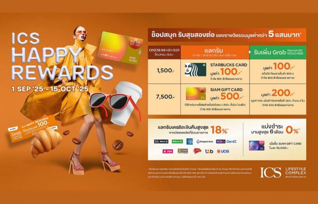ICS Lifestyle Complex มอบความคุ้มเติมความสุขกับโปรโมชั่น “ICS HAPPY REWARDS”ช็อปสนุกรับสุขสองต่อ แลกรับของรางวัลมูลค่ารวมกว่า 5 แสนบาท