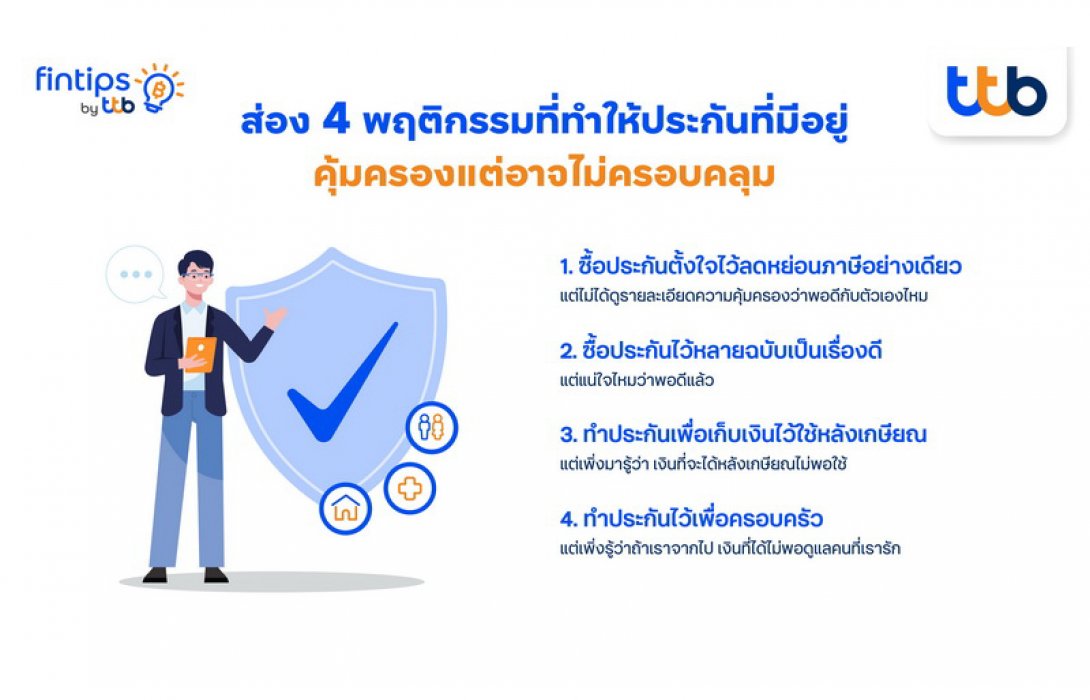 fintips by ttb ชวนเช็กลิสต์ 4 พฤติกรรมที่ทำให้ประกันที่มีอยู่ คุ้มครองแต่อาจไม่ครอบคลุม