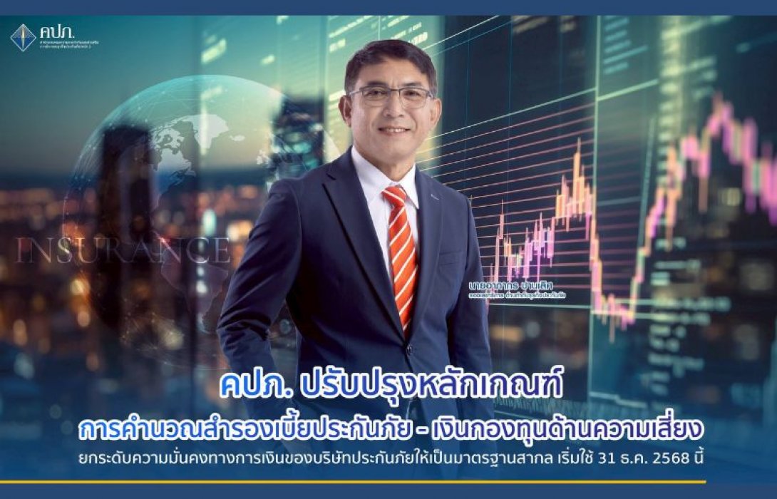 คปภ. ปรับปรุงหลักเกณฑ์การคำนวณสำรองเบี้ยประกันภัย - เงินกองทุนด้านความเสี่ยง ยกระดับความมั่นคงทางการเงินของบริษัทประกันภัยให้เป็นมาตรฐานสากล