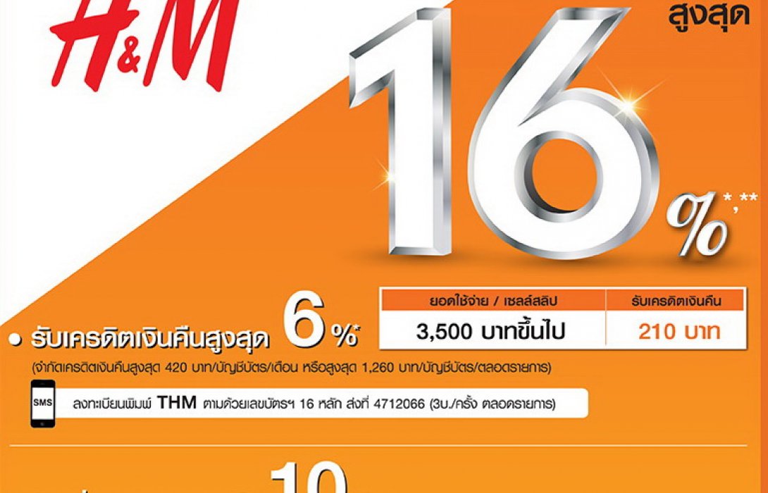 ลูกค้าบัตรเครดิตธนชาต ช้อปแฟชั่นให้เริ่ด รับเครดิตเงินคืนสูงสุด 16% ที่ H&M ทุกสาขา