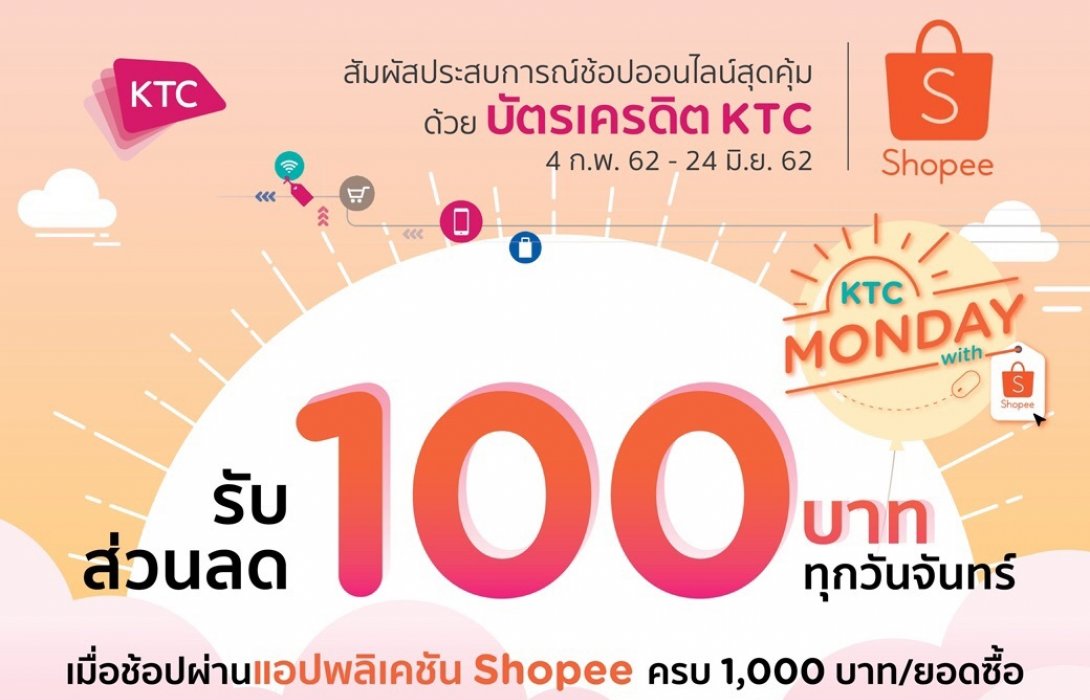 เคทีซีผนึกช้อปปี้มอบส่วนลดฮอตฮิตทุกวันจันทร์  พร้อมแลกรับเครดิตเงินคืน10% 