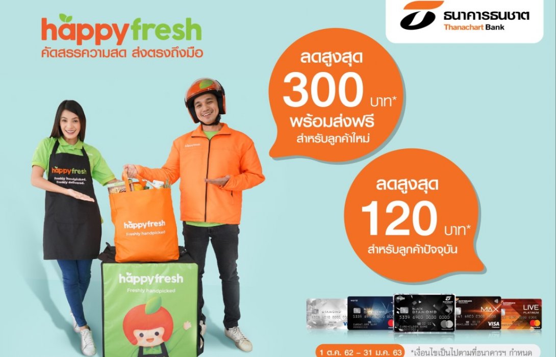 ลูกค้าบัตรเครดิตธนชาต ช้อปออนไลน์ง่ายๆ จ่ายสะดวกกับ HappyFresh รับส่วนลดสุดคุ้ม 