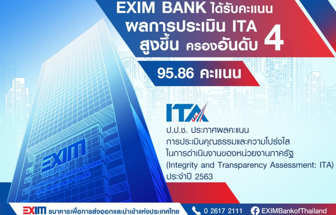 EXIM BANK ได้คะแนน ITAสูงขึ้นถึงระดับสูงสุด (AA) ครอง“อันดับ 4”หน่วยงานรัฐวิสาหกิจ
