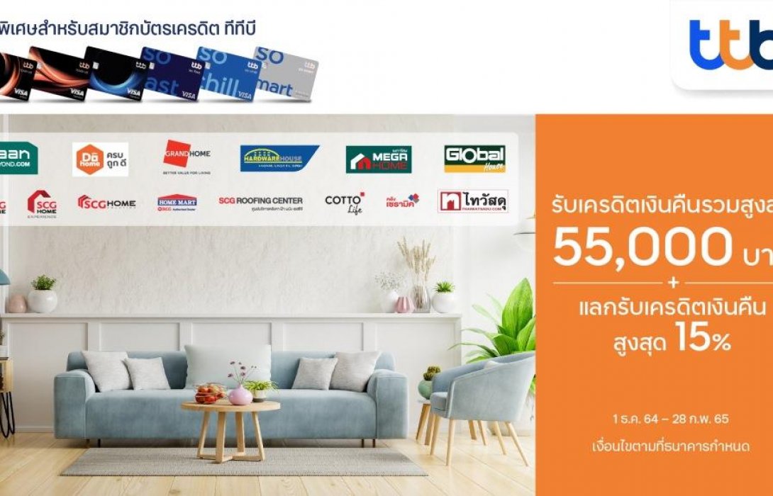 บัตรเครดิต ทีทีบี มอบสิทธิพิเศษสุดคุ้ม เติมเต็มความสุขให้คนรักบ้าน