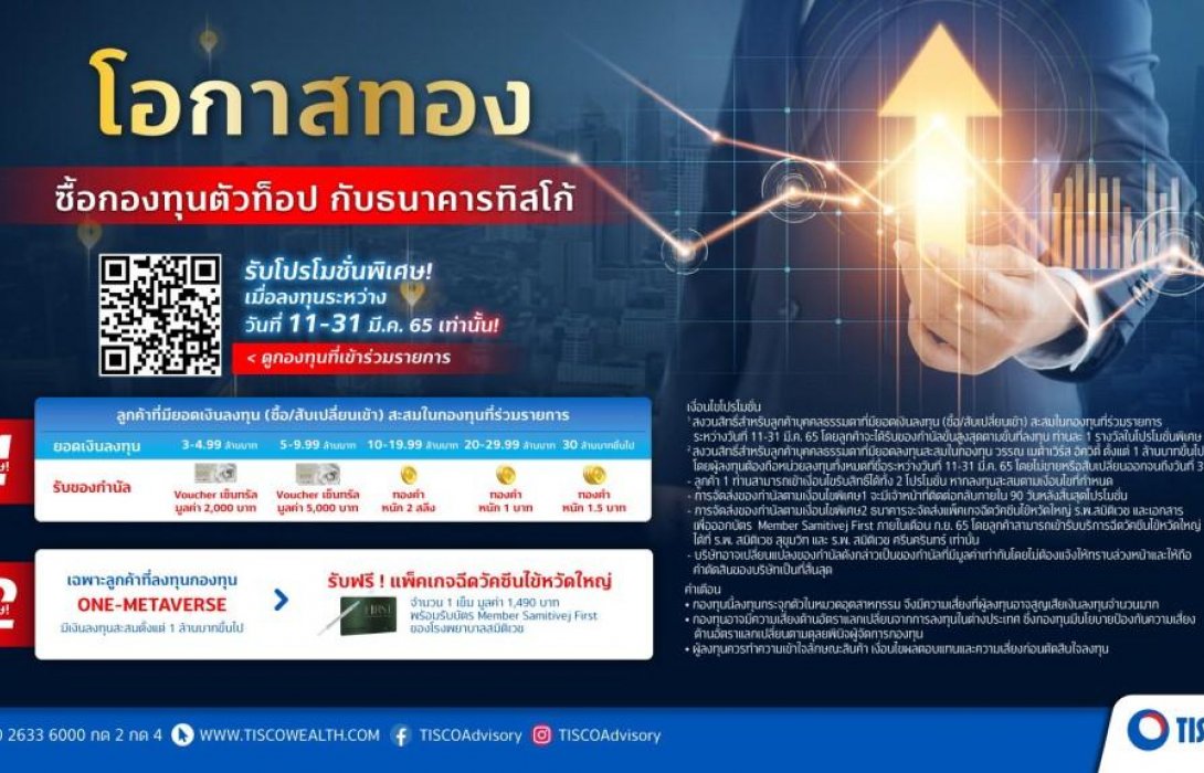 ธ.ทิสโก้ จัดแคมเปญสุดปัง“โอกาสทอง ซื้อกองทุนตัวท็อป”  