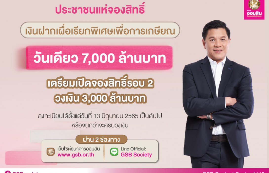 ออมสินปลื้ม คนแห่จองเงินฝากเพื่อวัยเกษียณ วันเดียวจองสิทธิ์เต็มวงเงิน7,000ล้าน