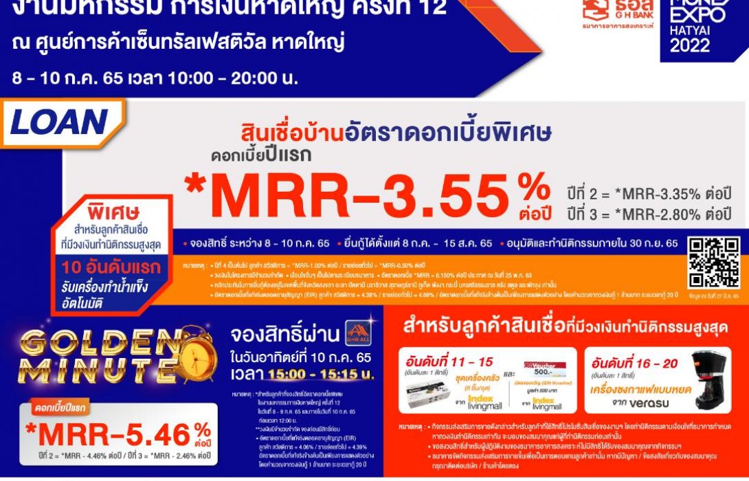 ธอส.ขน4โปรเด็ดเอาใจชาวใต้ สินเชื่อบ้านดอกเบี้ยปีแรกเพียง 2.60% ต่อปีพร้อมดอกเบี้ยต่ำพิเศษช่วง Golden Minute 