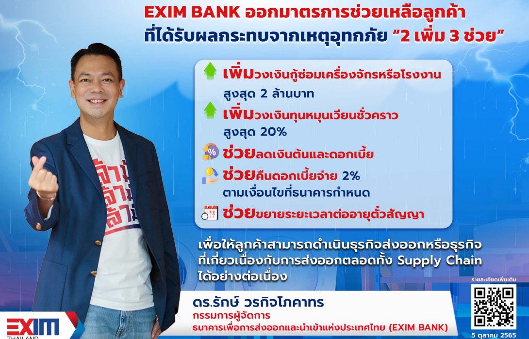 EXIM BANK ออกมาตรการช่วยเหลือลูกค้าที่ได้รับผลกระทบจากอุทกภัย