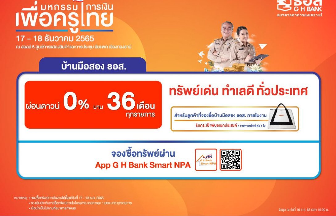 ธอส. ช่วยเหลือครู จัดทำมาตรการแก้ไขหนี้ ลดดอกเบี้ย 0% ผ่อนชำระ 1,000 บาท นาน 2 ปี