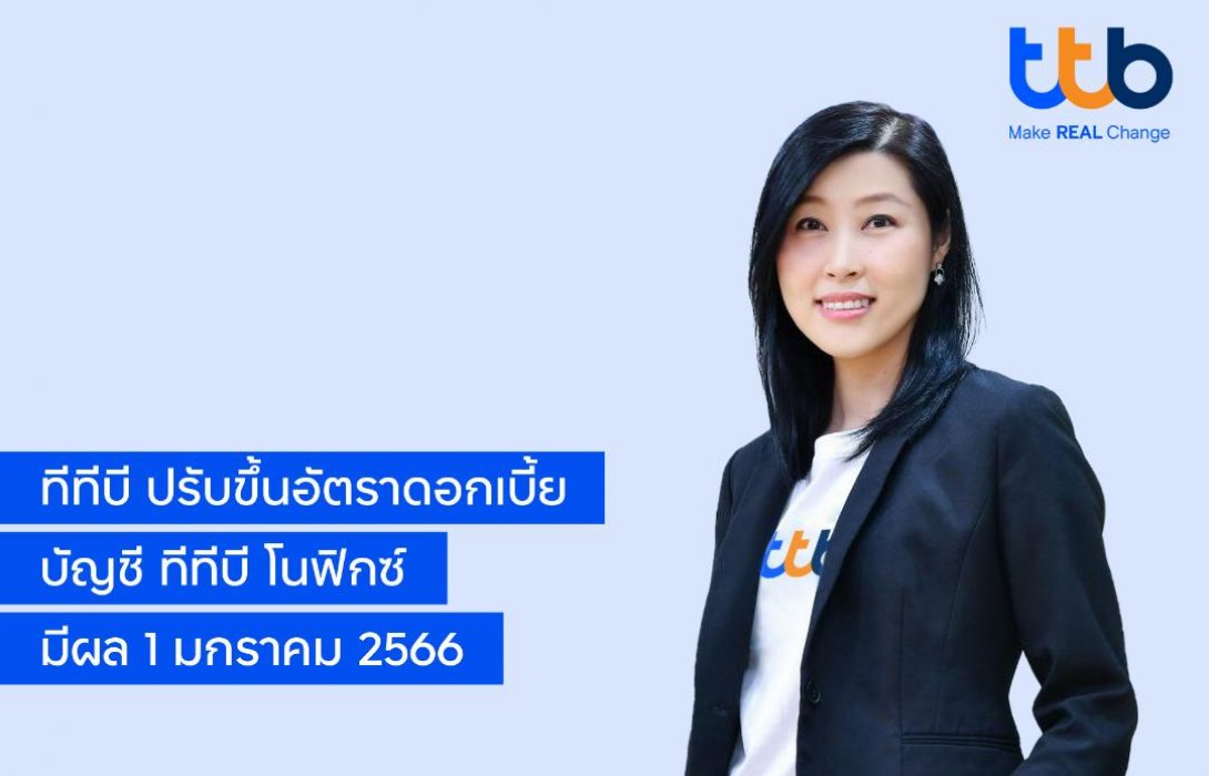 ทีเอ็มบีธนชาต มอบของขวัญปีใหม่ ปรับขึ้นดอกเบี้ยเงินฝาก บัญชี ทีทีบี โนฟิกซ์ เป็น 1.10% 