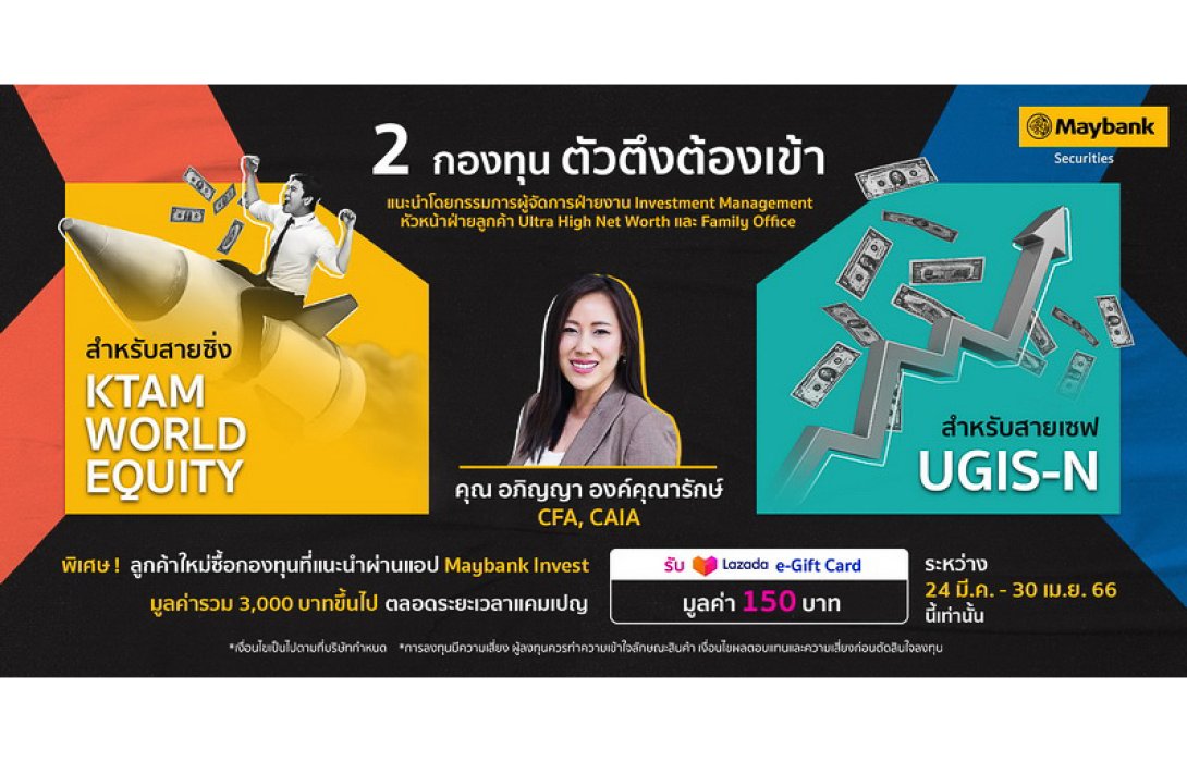 เมย์แบงก์ แนะนำ 2 กองทุนใหม่ทั้งสายซิ่งและสายเซฟ ให้ลูกค้ารับ Lazada e-Gift Card มูลค่า 150 บาท