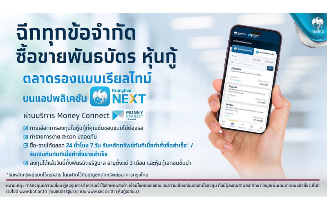 “กรุงไทย” เปิดซื้อขายหุ้นกู้ “เอสซีจี” บนตลาดรองแบบเรียลไทม์ ผ่าน Krungthai NEXT