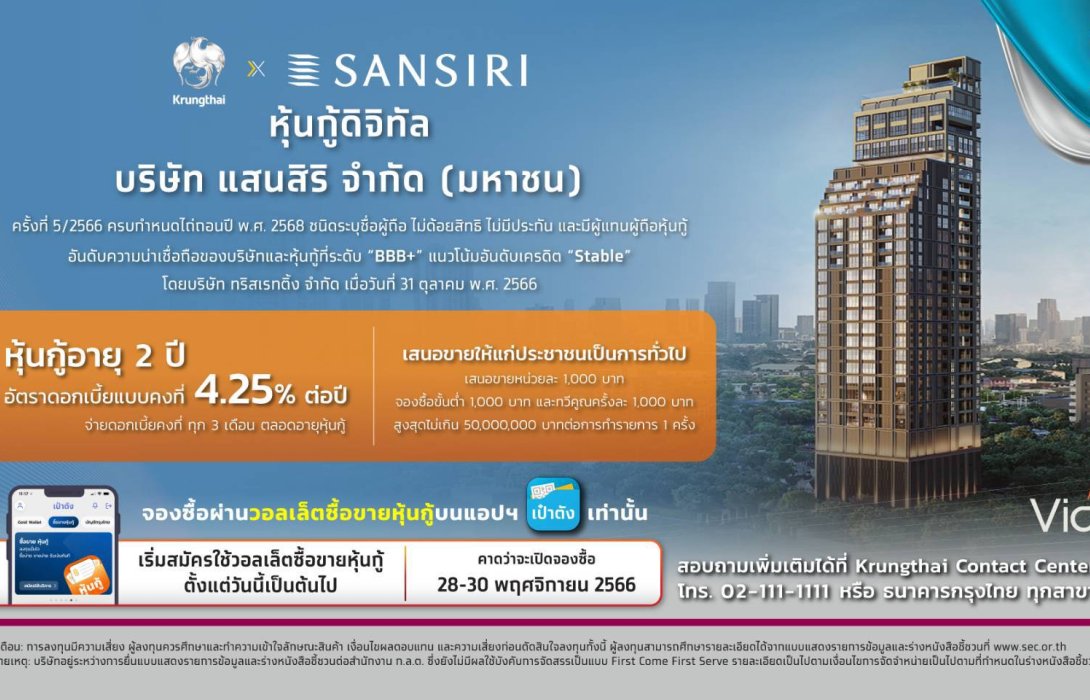 กลับมาอีกครั้ง!  “หุ้นกู้ดิจิทัลแสนสิริ” เข้าถึงได้อย่างเท่าเทียม  บนแอป 