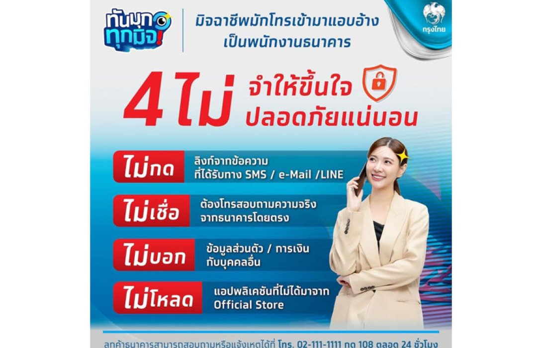 กรุงไทยแนะวิธี “4 ไม่” ป้องกันภัยจากมิจฉาชีพ