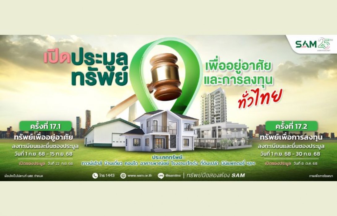 SAM เปิดประมูลทรัพย์มือสองทำเลดีทั่วไทย กว่า 170 ลบ. ชูไฮไลท์โครงการที่พักอาศัย พาณิชยกรรม ขนาดใหญ่ใจกลางเมืองโคราช   