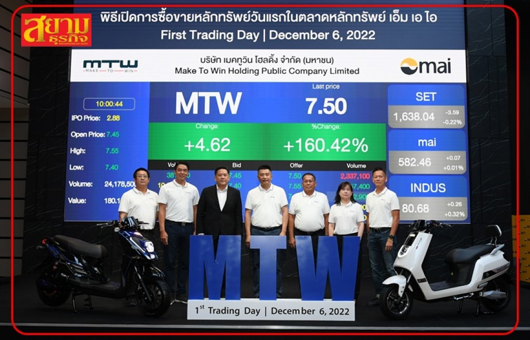 “MTW เริ่มซื้อขายในตลาดหลักทรัพย์ เอ็ม เอ ไอ วันแรก”