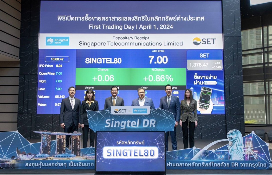 กรุงไทย ปลื้ม! ร่วมพิธีเปิดซื้อขายวันแรก “Singtel DR” หุ้นโครงสร้างพื้นฐานใน 3 ทวีป เปิดตัววันแรกยอดซื้อขายคึกคัก