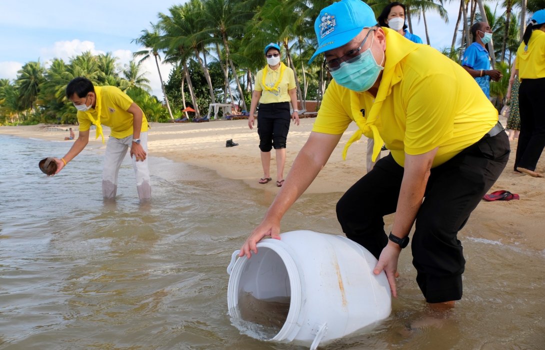 จิตอาสาพัฒนาพิทักษ์ท้องทะเล ปล่อยพันธุ์สัตว์น้ำ ในอ่าวไทยภาคใต้