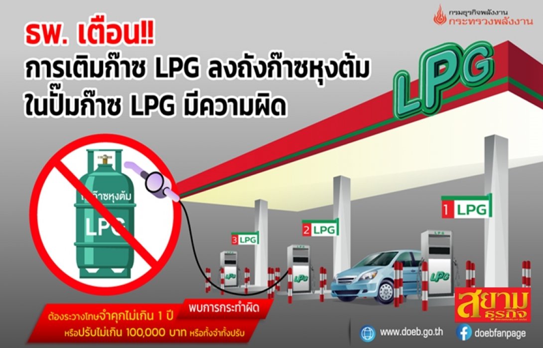 เตือน!!! เติมก๊าซ LPG ลงถังก๊าซหุงต้ม ในปั๊มก๊าซ LPG มีความผิด