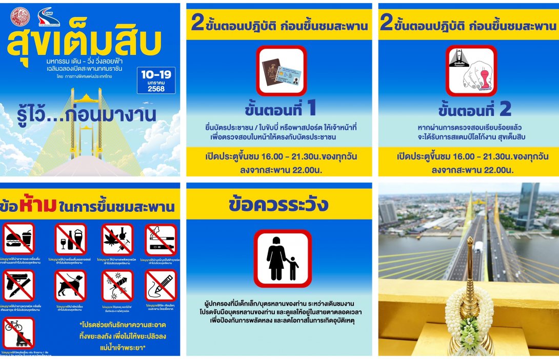 ขั้นตอนสำคัญ ก่อนขึ้นชมสะพานทศมราชัน ในงานมหกรรมสุขเต็มสิบ           