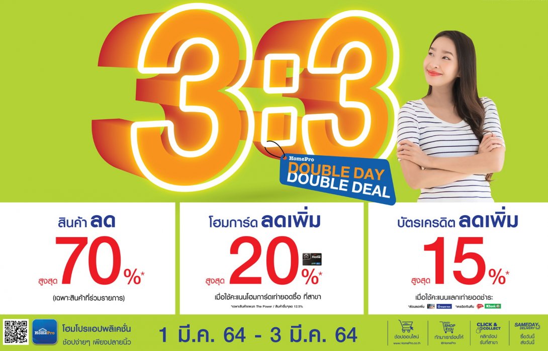โฮมโปร รีเทิร์นคุ้มฉลองโปร 3:3 ลดสามต่อรับซัมเมอร์ลดสูงสุด70% ยิ่งช้อปยิ่งลด 
